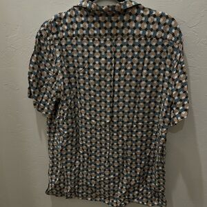 Express Men's Geometric Pattern Shirt - Blue and Tan